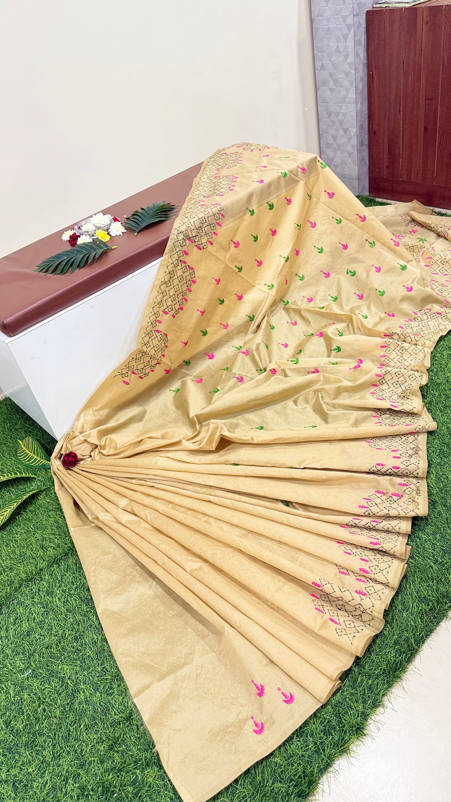 Kantha Stitch Saree Handcrafted Elegance Meets Assam Silk
