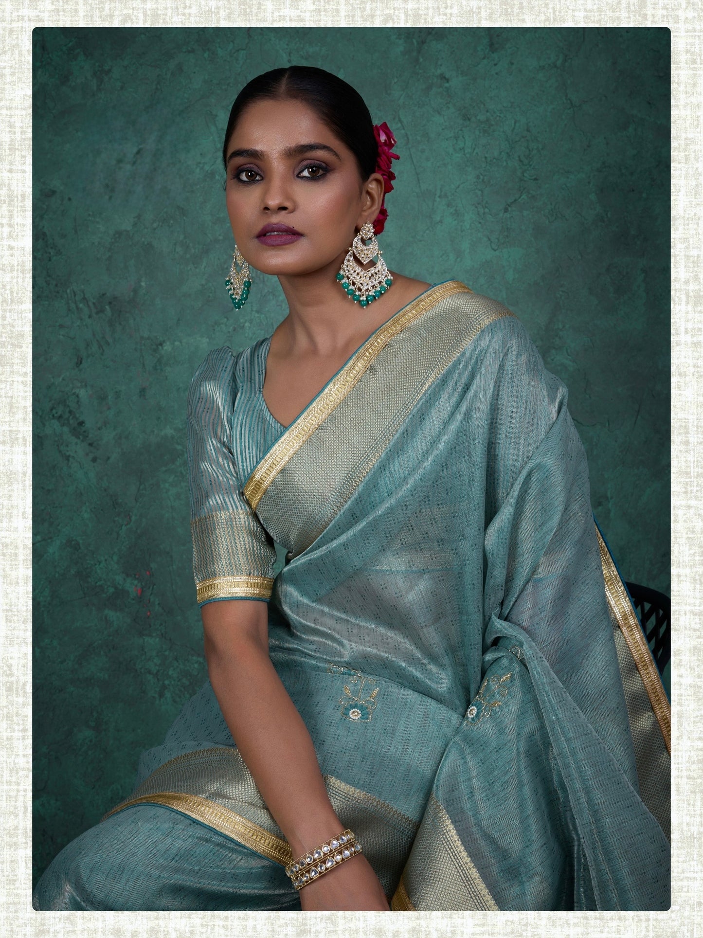 linen tissue saree with handwork motifs, lace detailing, and designer blouse – lightweight ethnic wear for women
