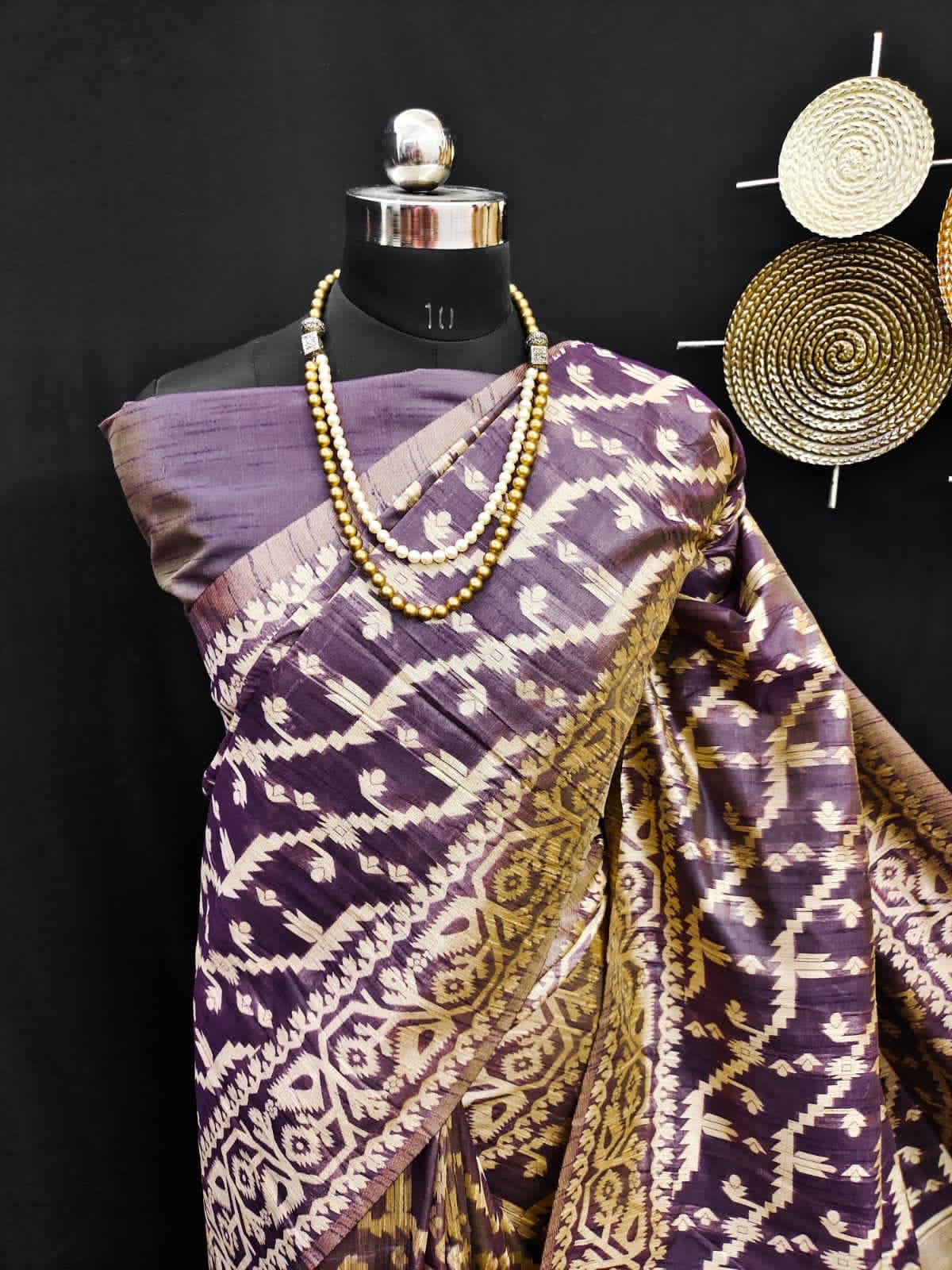 Banglori Handloom Raw Silk Saree with Weaving Pallu and Border for Women