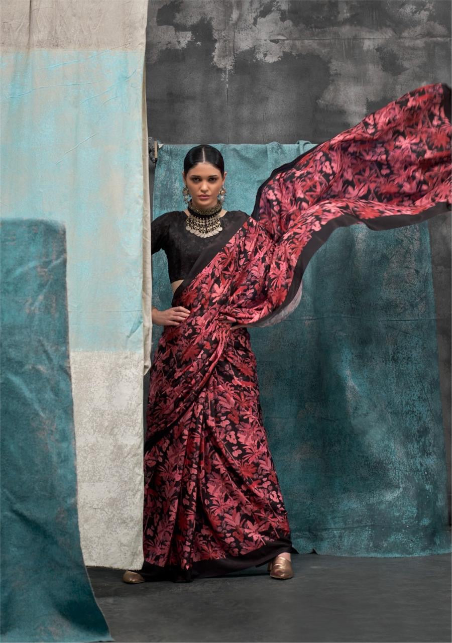 Pure Crepe Saree with Elegant Design and Matching Blouse Piece – Festive & Wedding Wear for Women