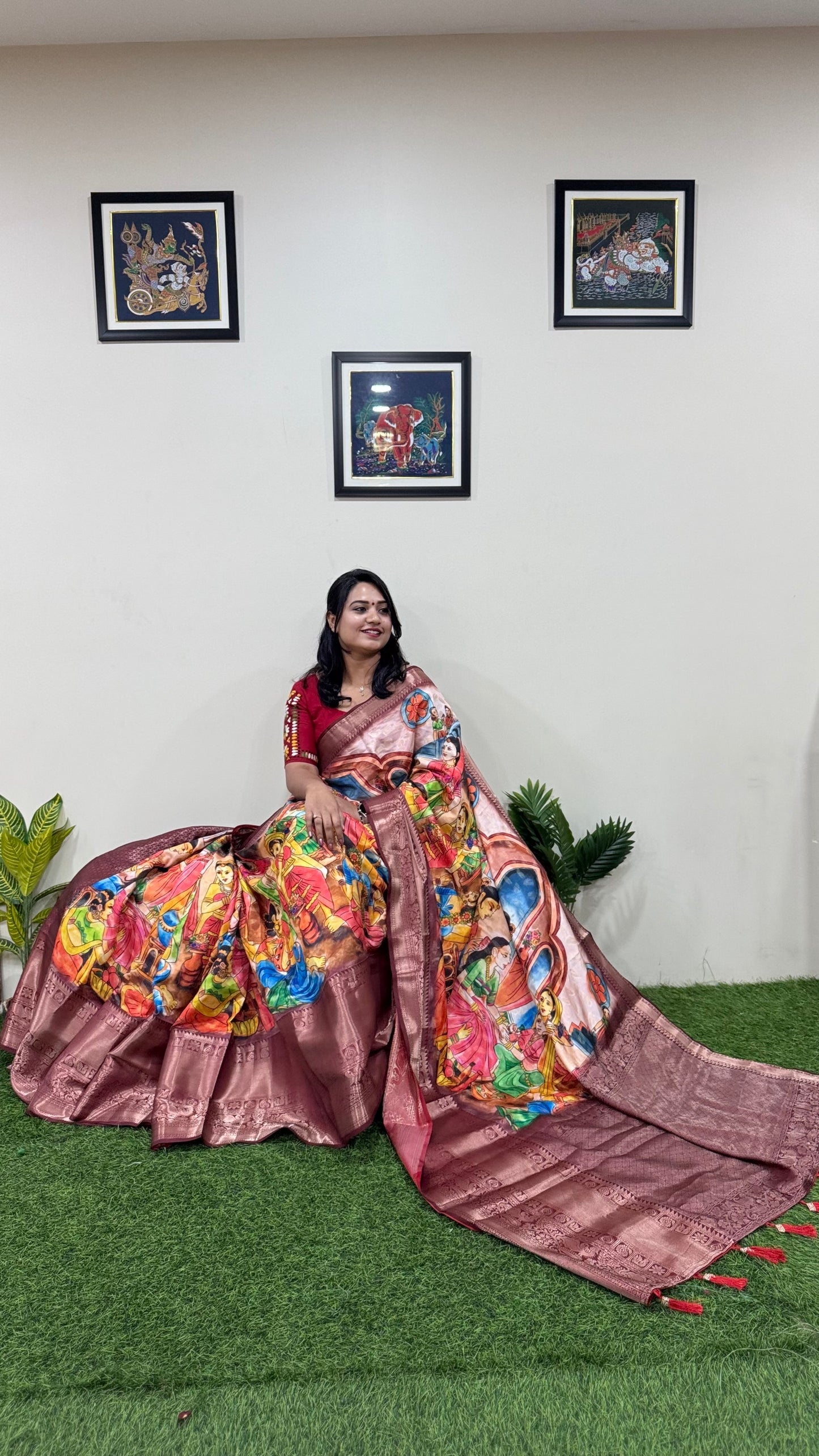 Banarasi Soft Silk Saree with Kalamkari Block Print and Zari Weaving – Party Wear for Women