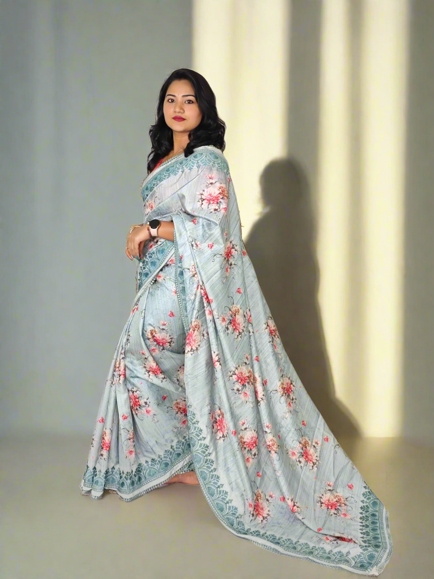 Handloom Tussar Silk with embroidery