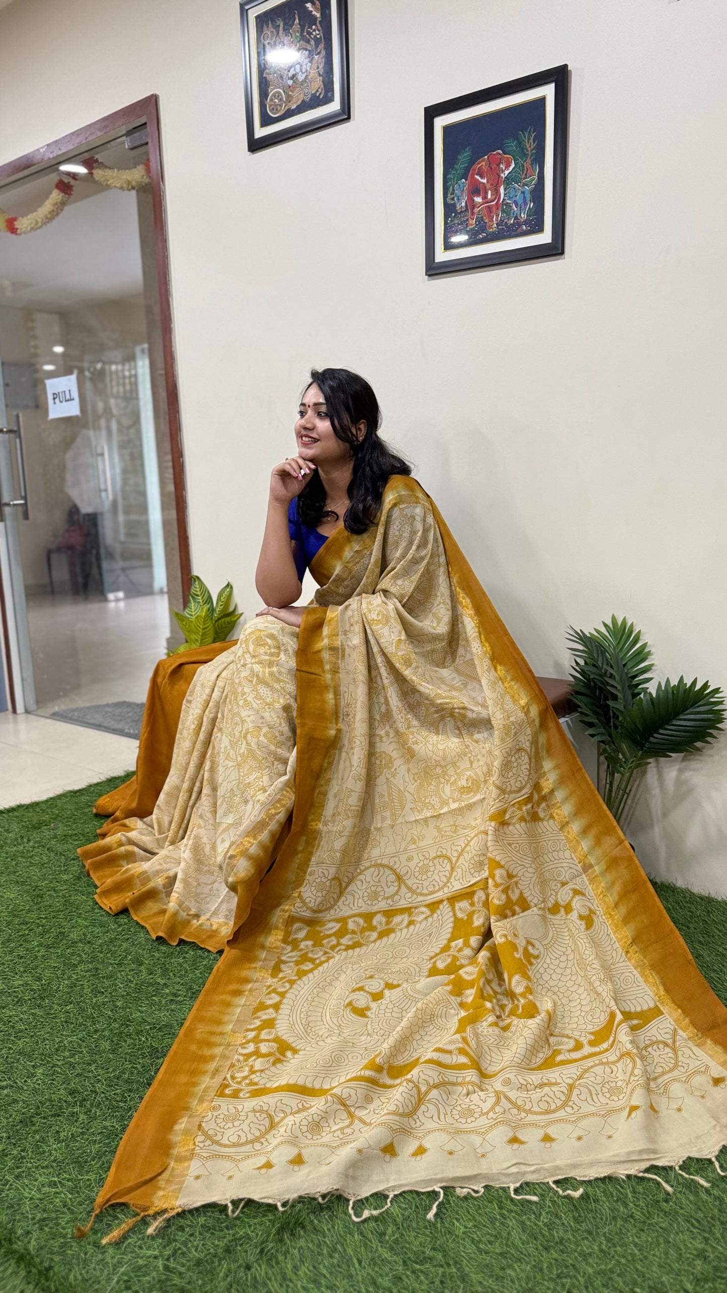 Pure Nellore Silk Outline Kalamkari Saree