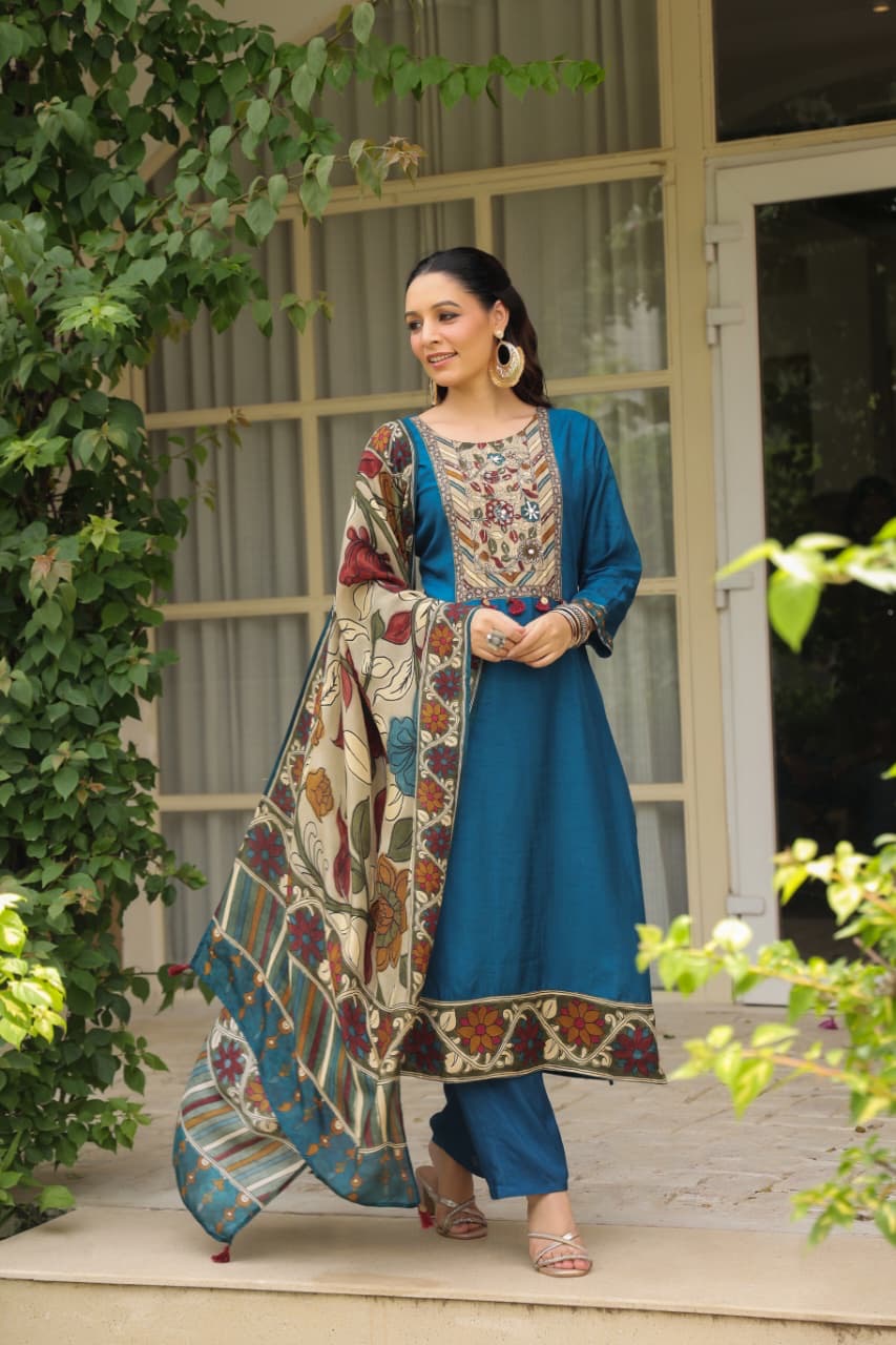 Dola Silk Suit Set with Cotton Lining and Printed Dupatta for Women – Sizes 38 to 46