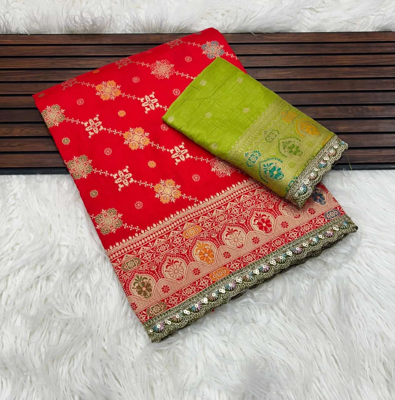Pure Masharu Silk Lakhnavi Meena Jacquard Saree