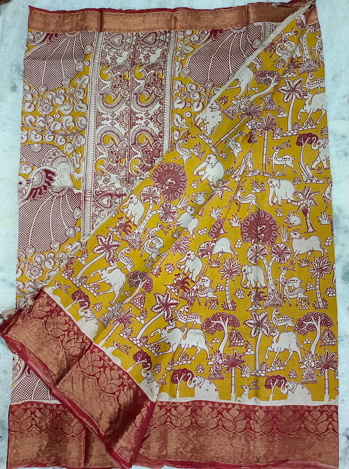 Handloom Nellore Silk Saree with Kanchi Border & Kalamkari Print