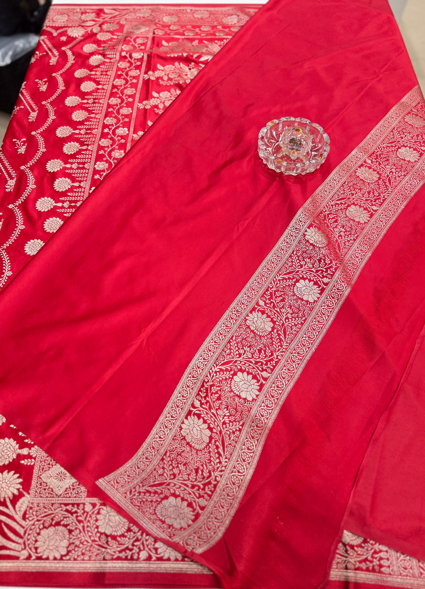 Mashru katan silk saree for women with Banarasi-style zari weaving and contrast brocade blouse piece