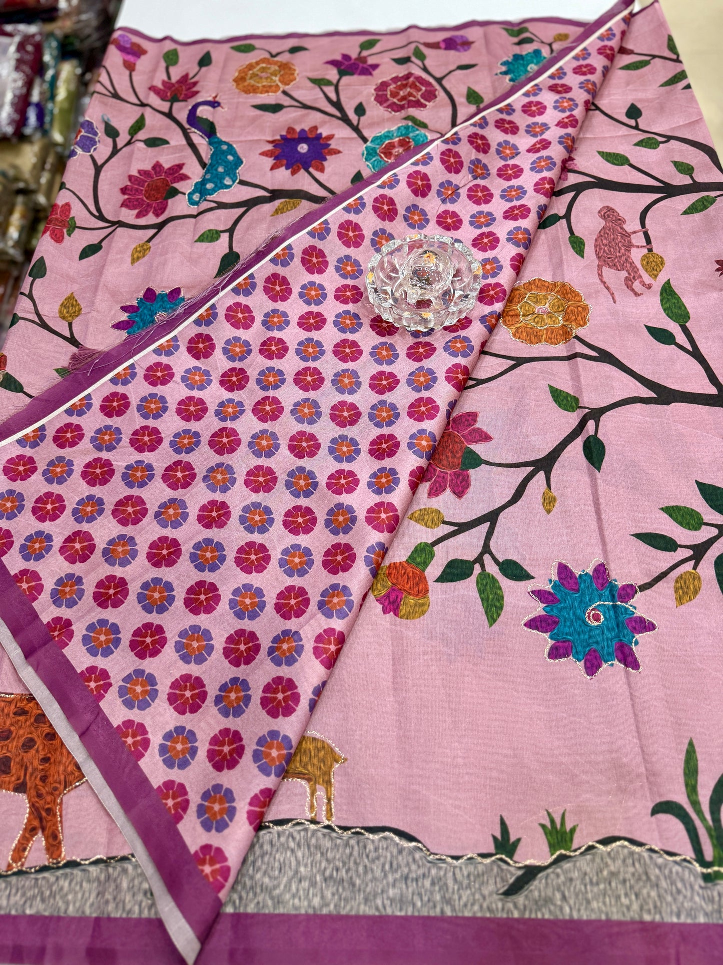 Assam silk saree for women with aari embroidery and paithani motifs, festive wear saree with blouse