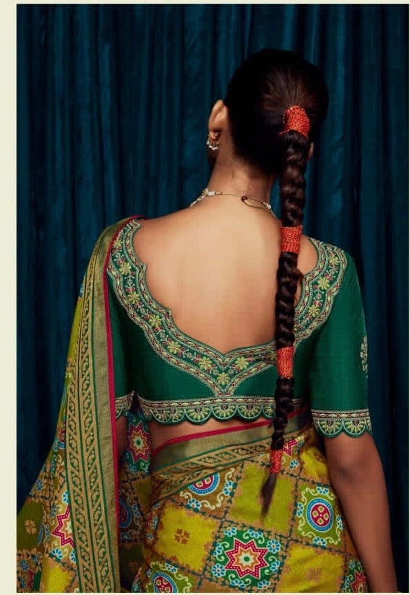 Soft Brasso Printed Saree with Fancy Border, Tassel Pallu and Work Blouse for Women – Party and Festival Wear