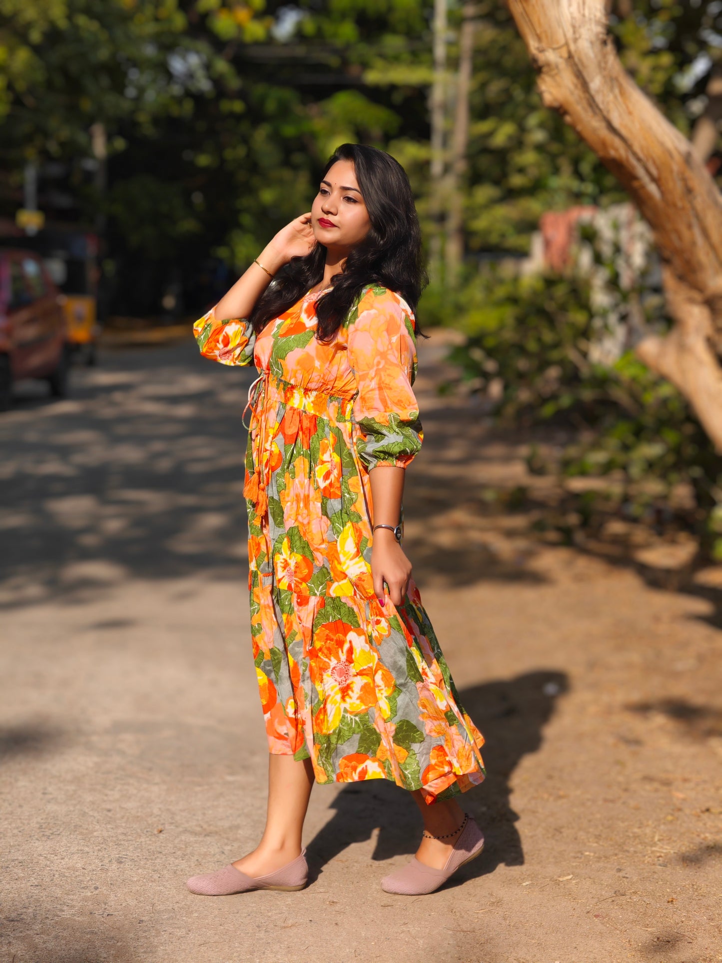 Multicolor Cotton Floral Fit & Flare Dress 101JAA