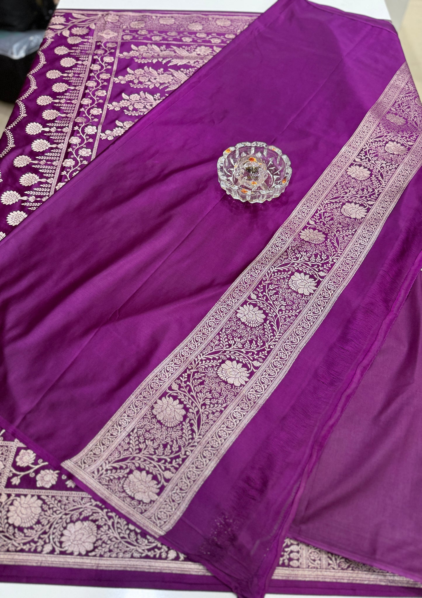 Mashru katan silk saree for women with Banarasi-style zari weaving and contrast brocade blouse piece