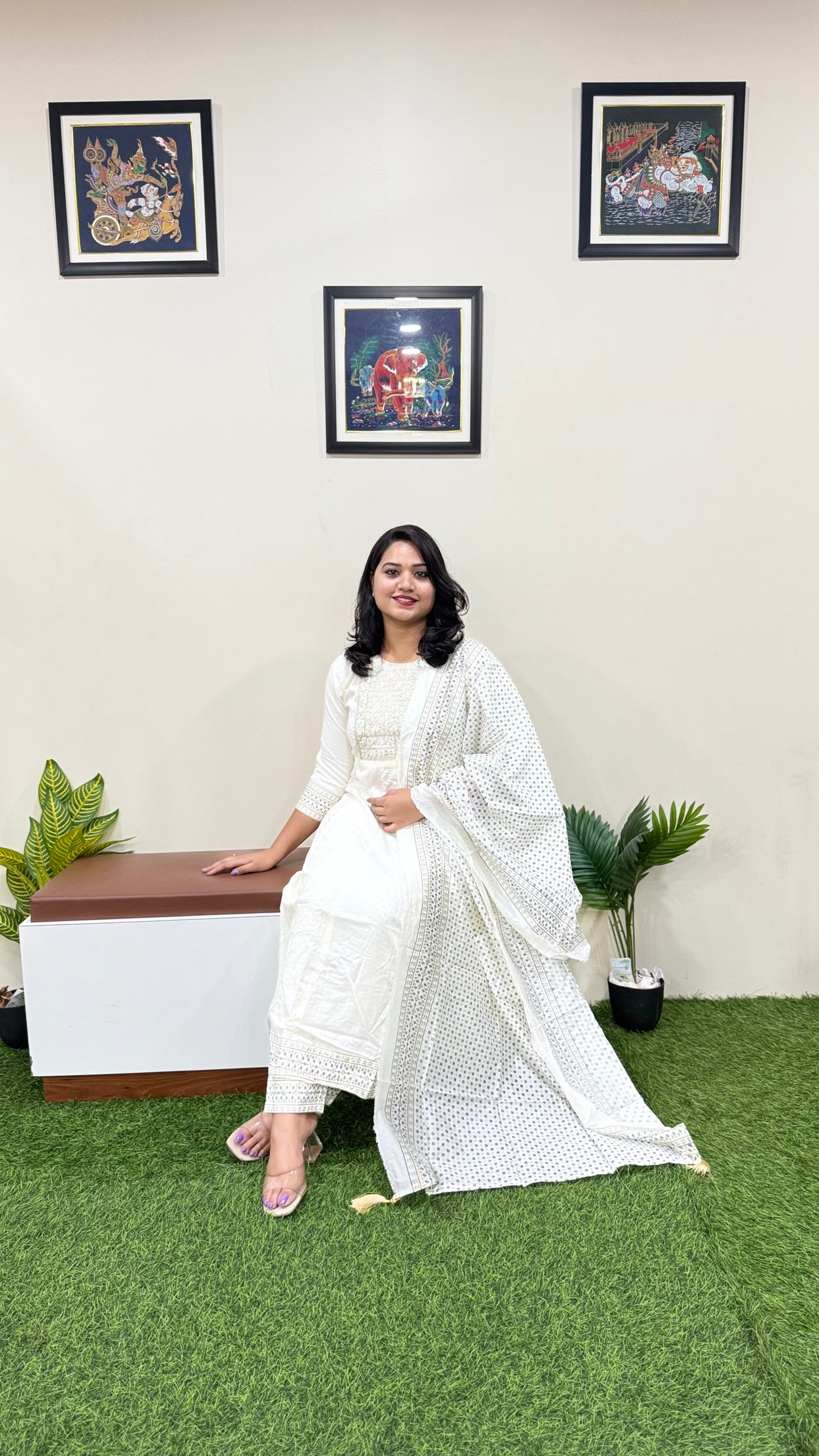 Rayon Kurta Pant Dupatta Set with Dori Embroidery and Chanderi Foil Print Dupatta – Sizes M to XXL