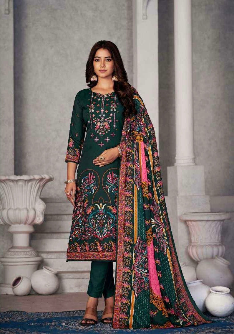Soft Cotton Dress Material with Embroidery and Swarovski Work