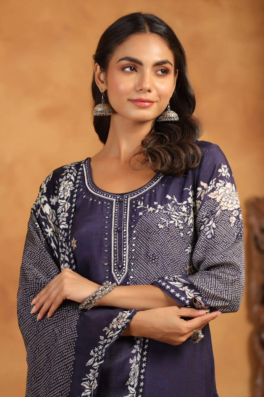 Pure Muslin Kurta Pant Dupatta Set with Intricate Printed Motifs for Women – Royal Navy