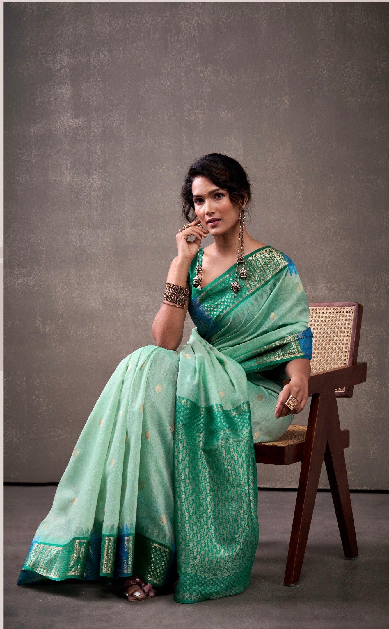 royal modal cotton saree with zari border and contrast blouse – festive ethnic wear for women