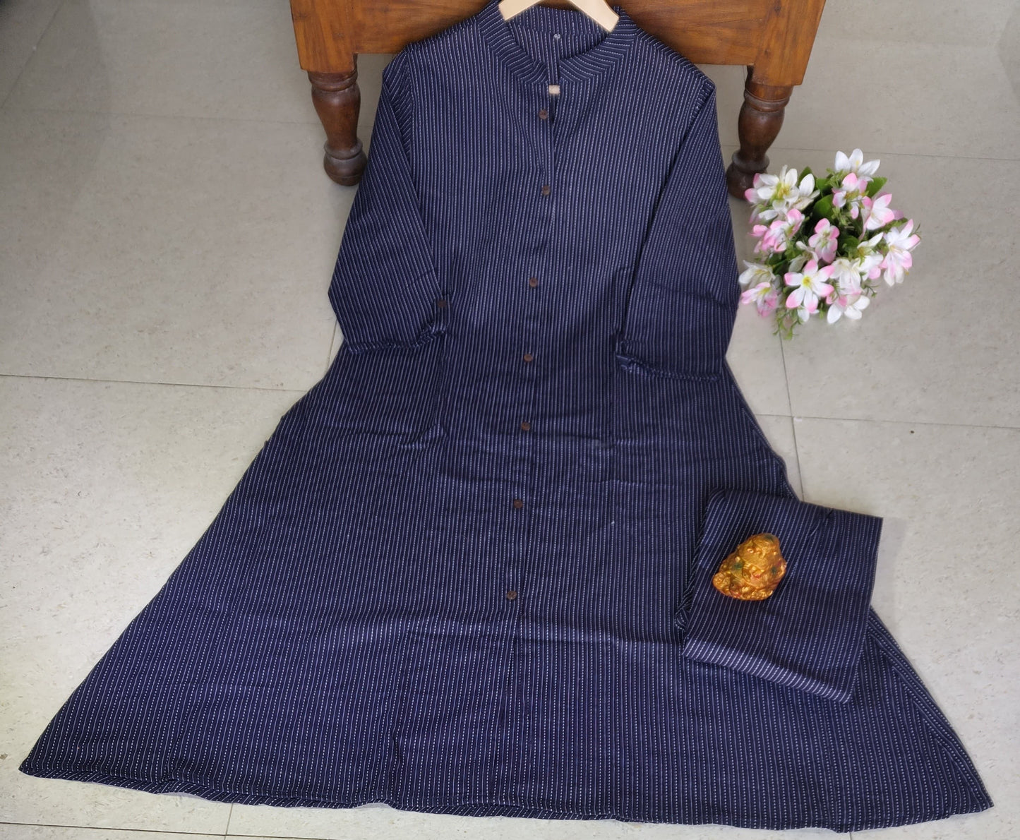 Women's fine cotton A-line kurti pant set with katha work and pocket – ankle-length, M to XXL