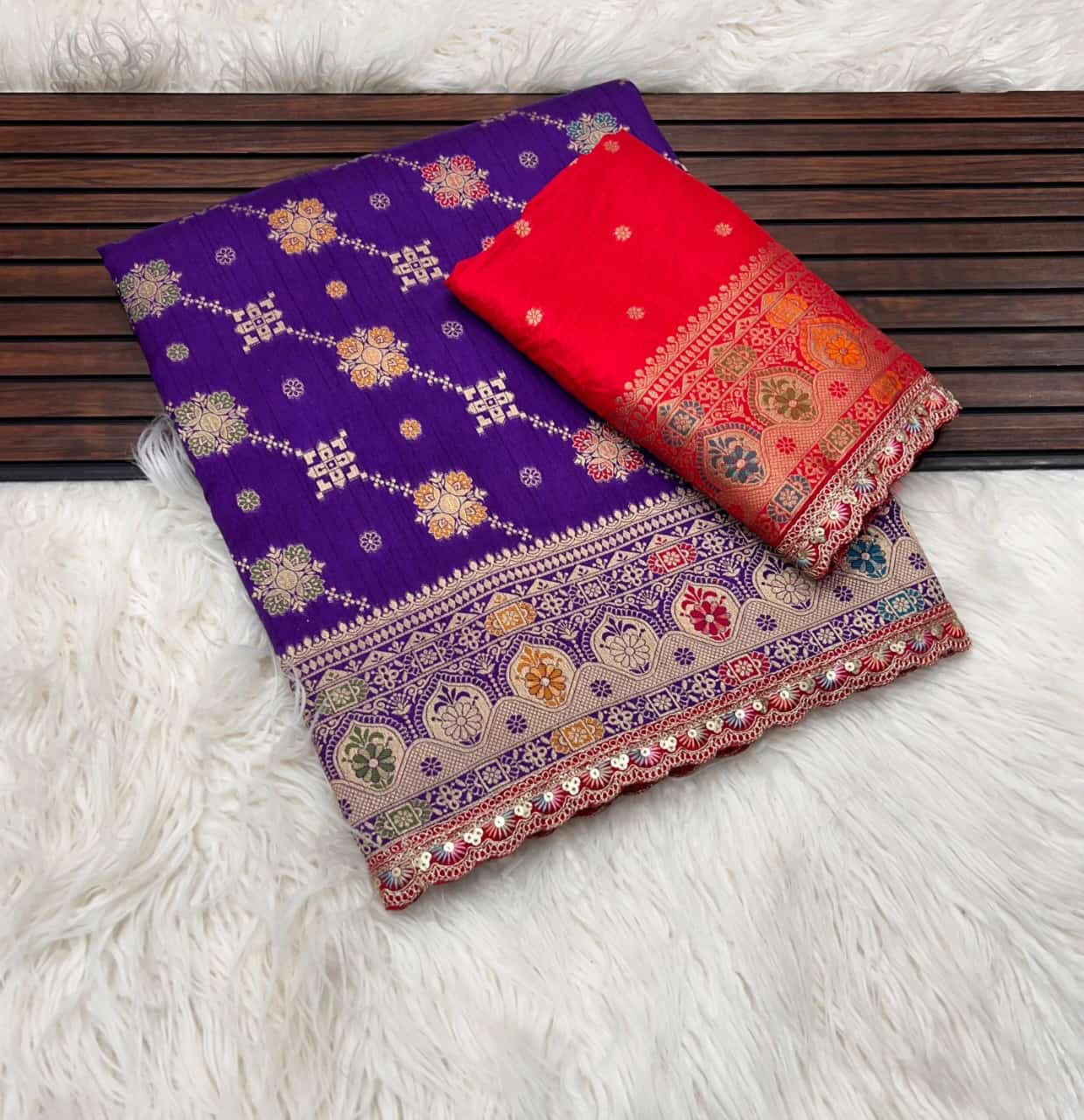 Pure Masharu Silk Lakhnavi Meena Jacquard Saree