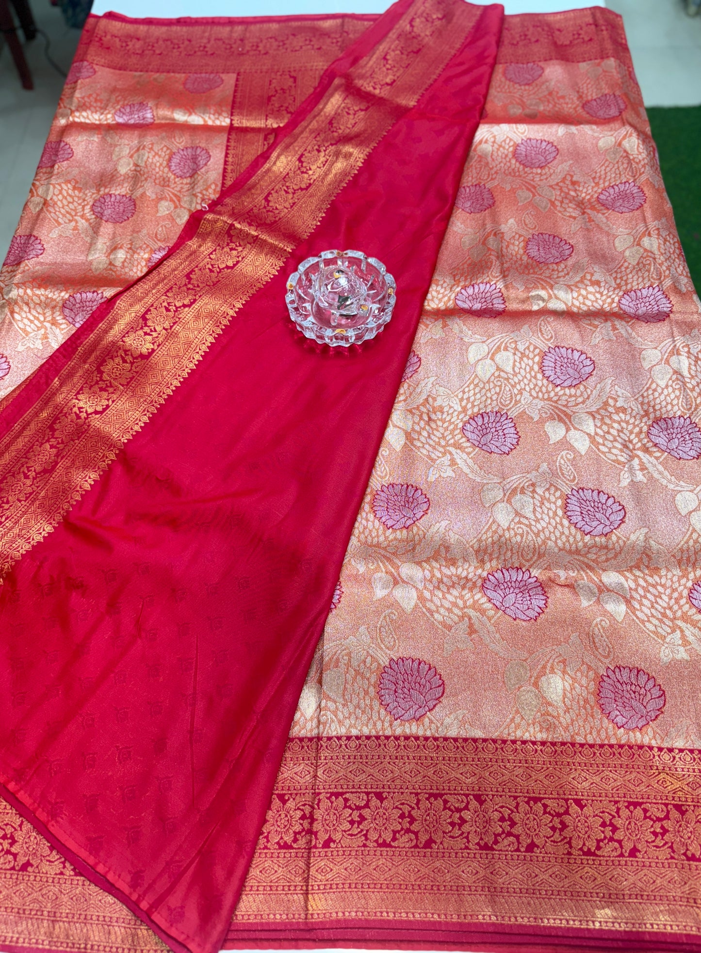Kanjivaram Soft Silk Saree with Meenakari Weaving, Broad Pattu and Potli Tassels – Wedding Silk Saree for Women