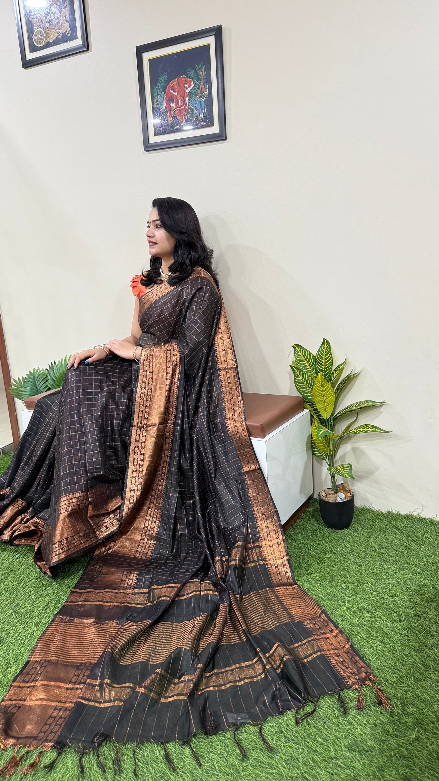 Mangalgiri Check Soft Silk Saree - Semi Tussar Fabric