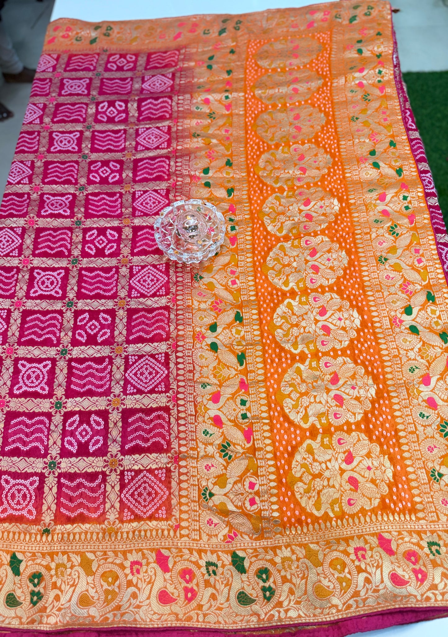 Pure Khaddi Georgette Banarasi Ghatchola Saree with Zari Weaving and Blouse Piece