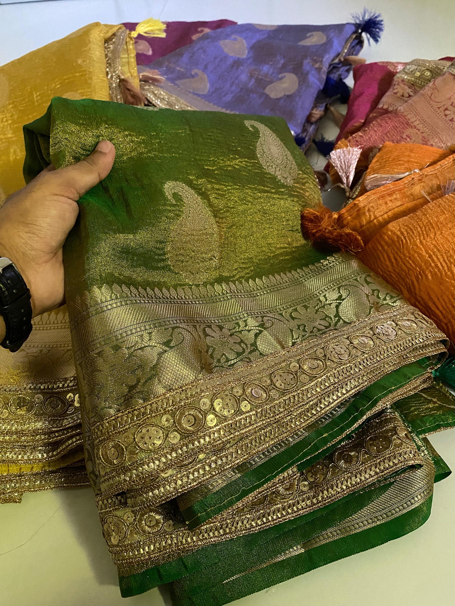 Most Demanded Pattern Banarasi Tissue Crush Silk Saree - No COD for This product