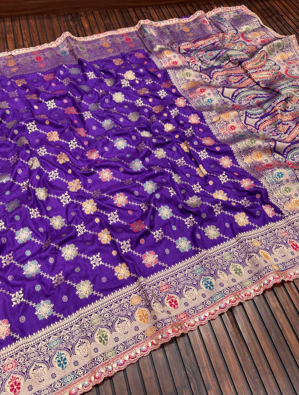 Pure Masharu Silk Lakhnavi Meena Jacquard Saree