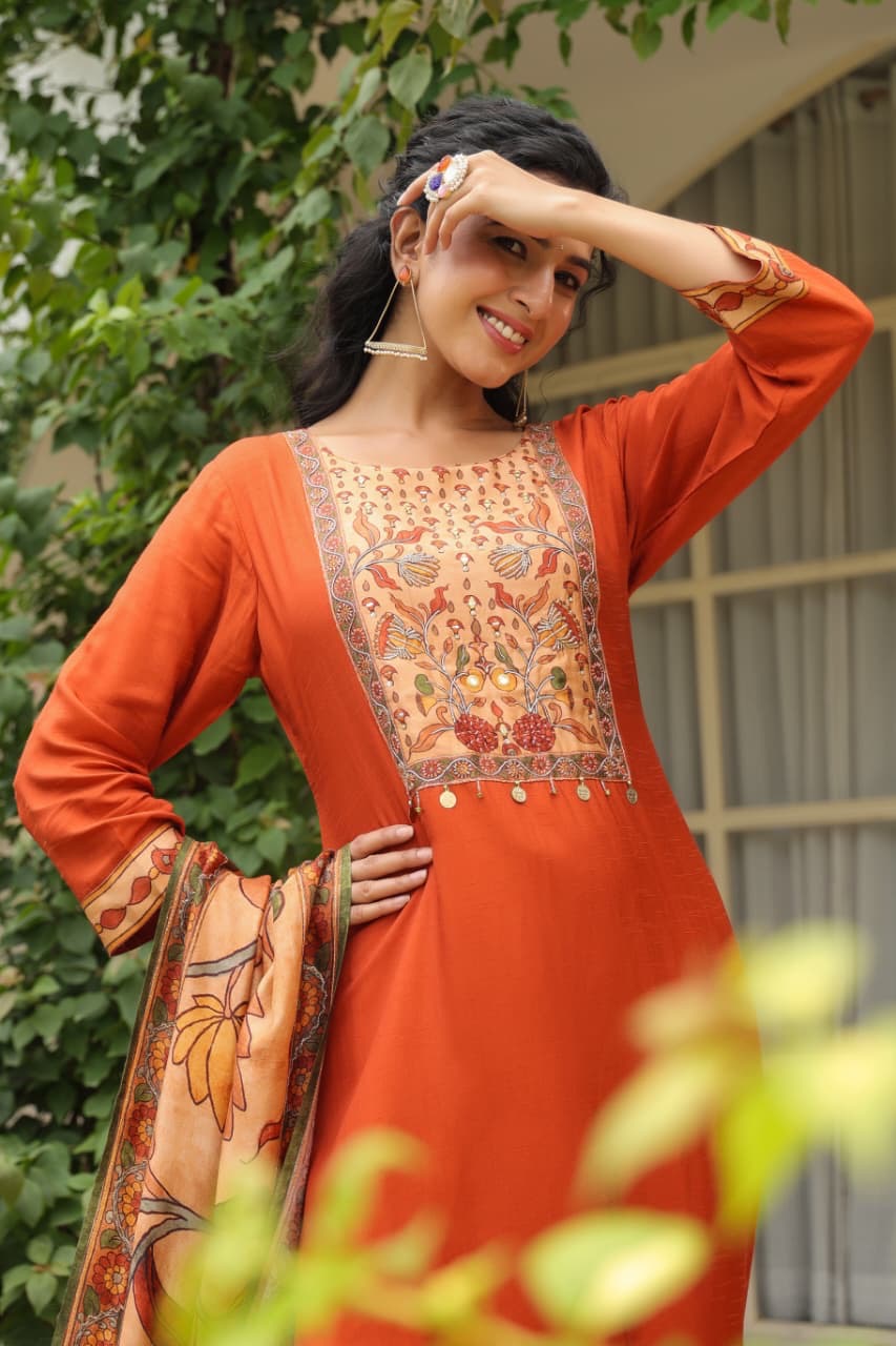 Dola Silk Suit Set with Cotton Lining and Printed Dupatta for Women – Sizes 38 to 46