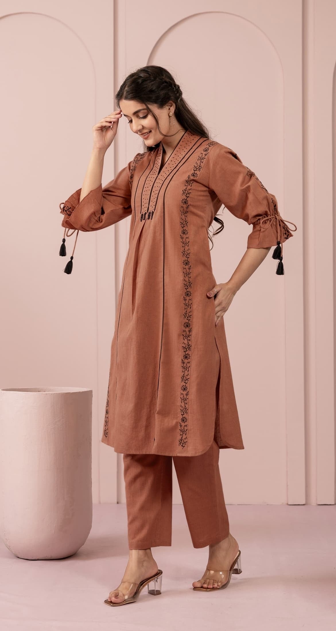 Cotton Flex Co-ord Set for Women with Fine Thread Embroidery – Top and Pant Set