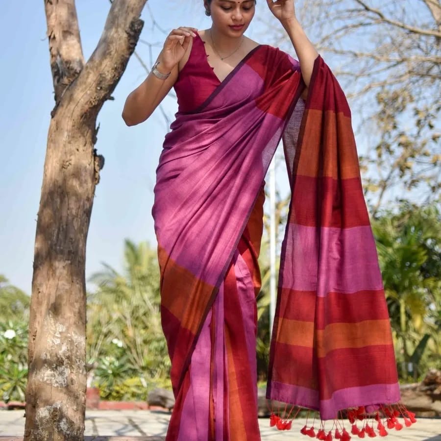 Newly Launched Rangoli Stripe Kaadi Saree