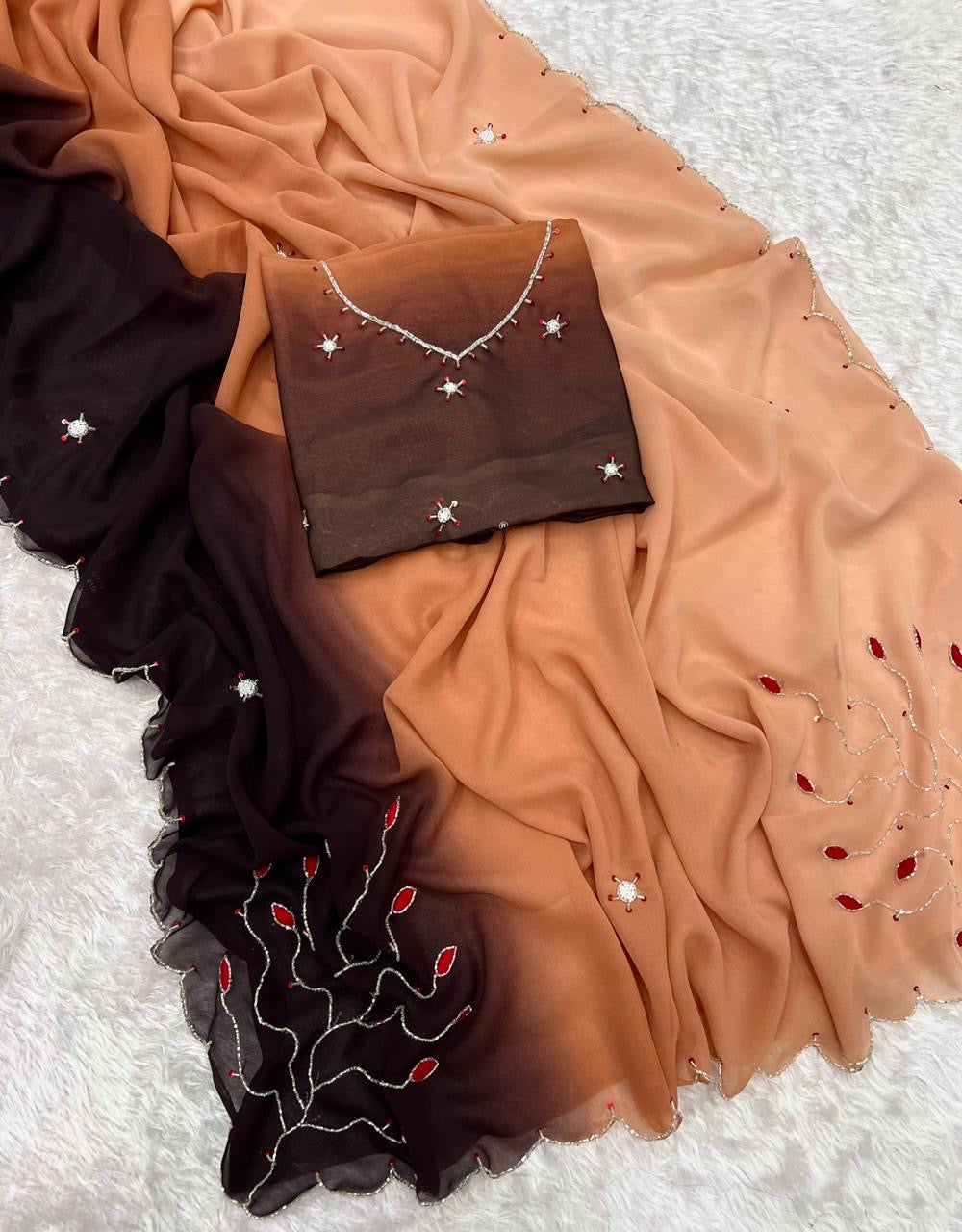 New Arrivals: Shaded Soft Georgette Handwork Saree