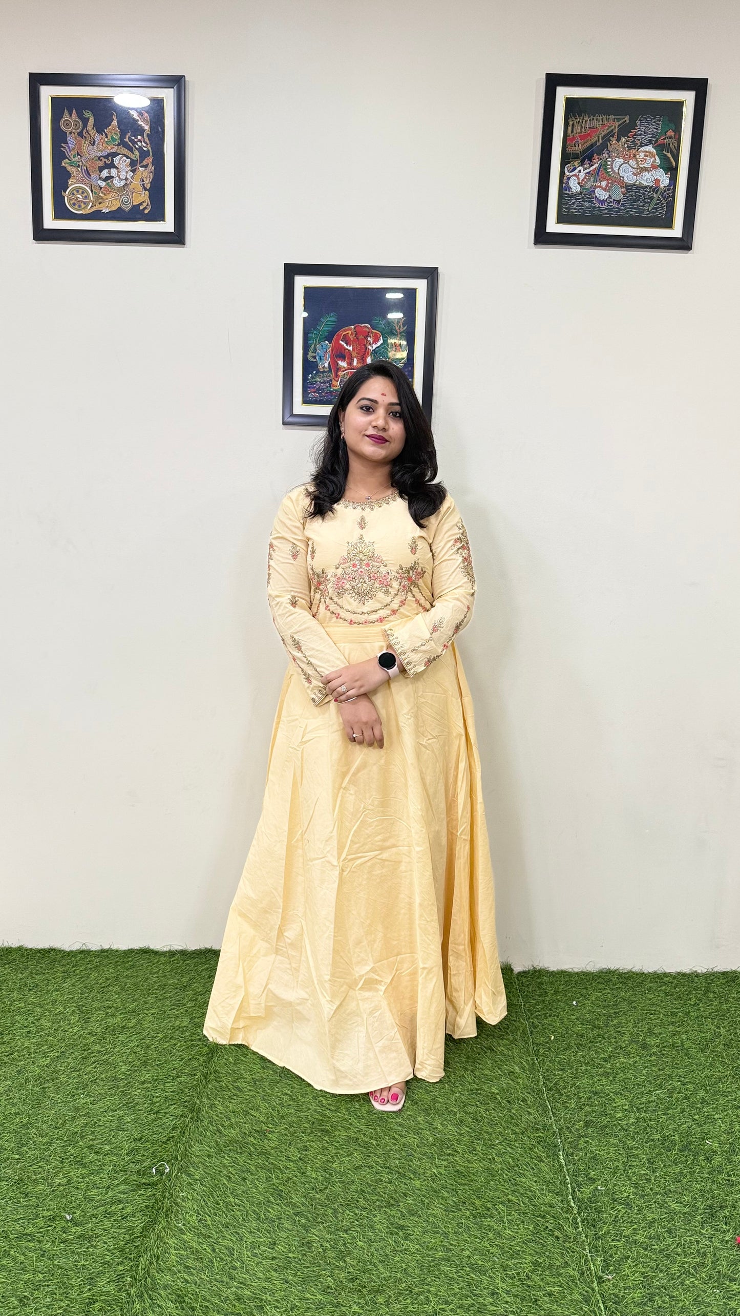 Muslin Silk Embroidered Gown for Women with Handwork and Malai Crepe Inner – 56+ Inch Length