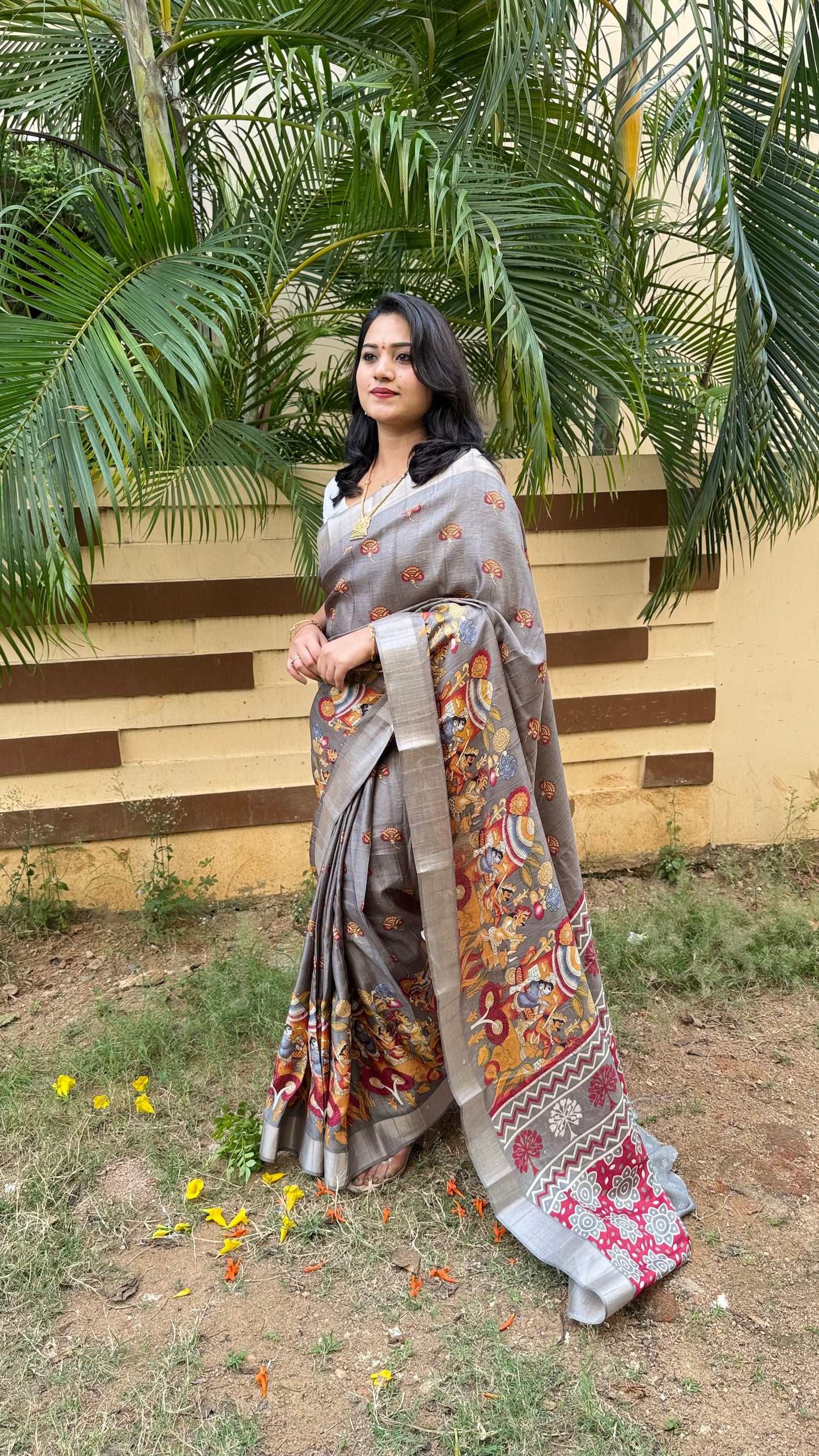 Soft Handloom Semi Tussar Saree with Intricate Kalamkari Design