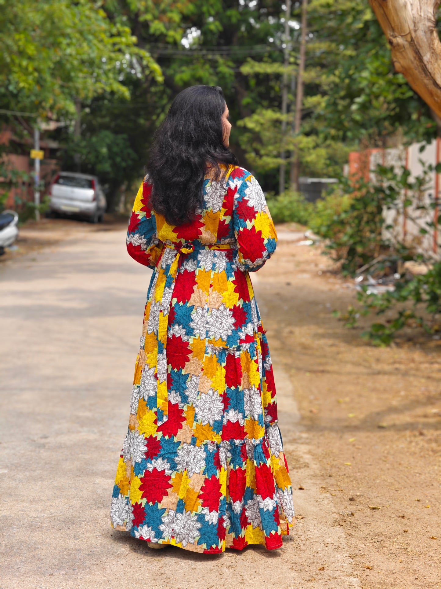 Radiant Blooms Floral Panelled Flared Dress MF4410