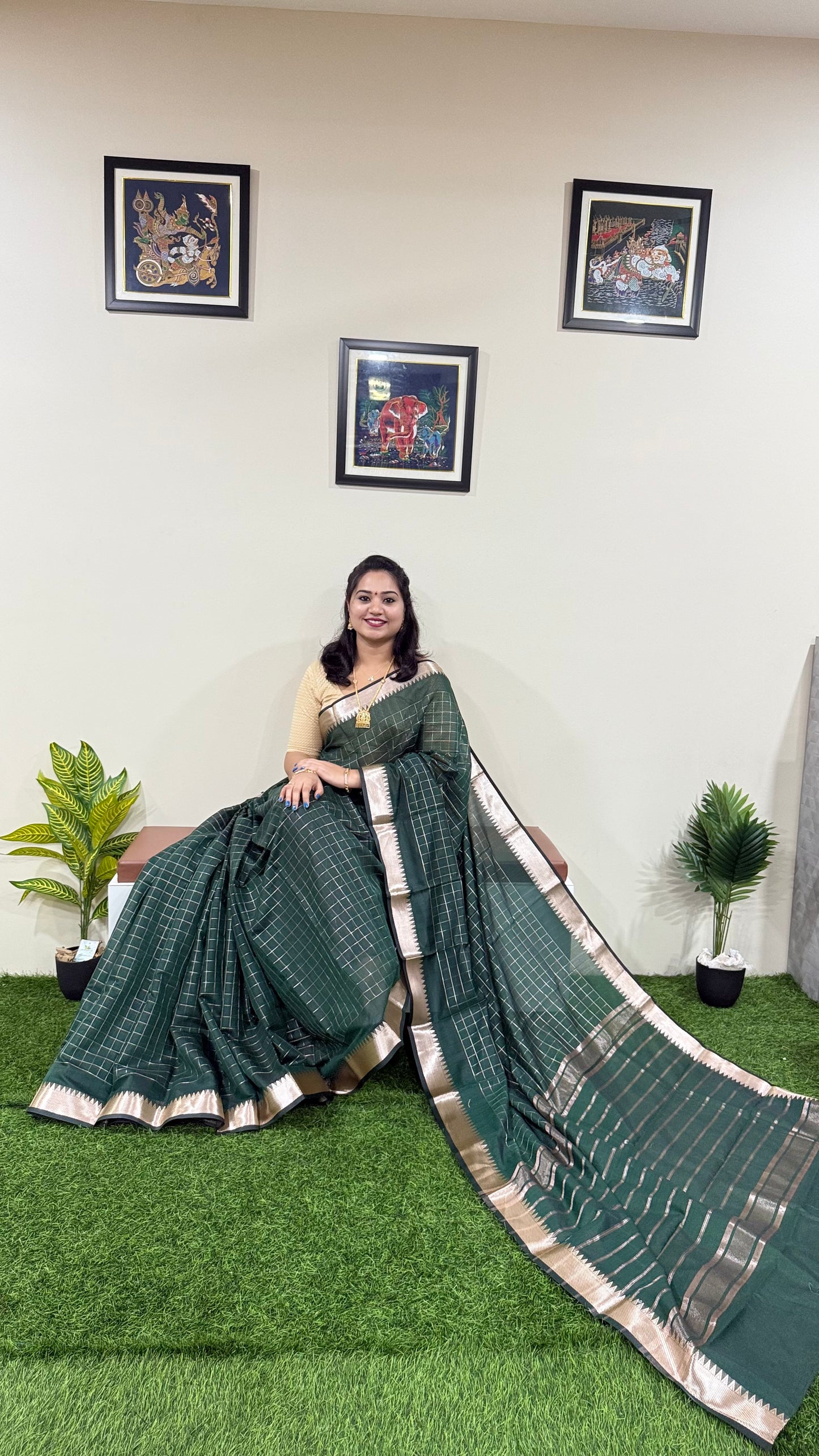 Mangalgiri Check Soft Silk Saree - Semi Tussar Fabric