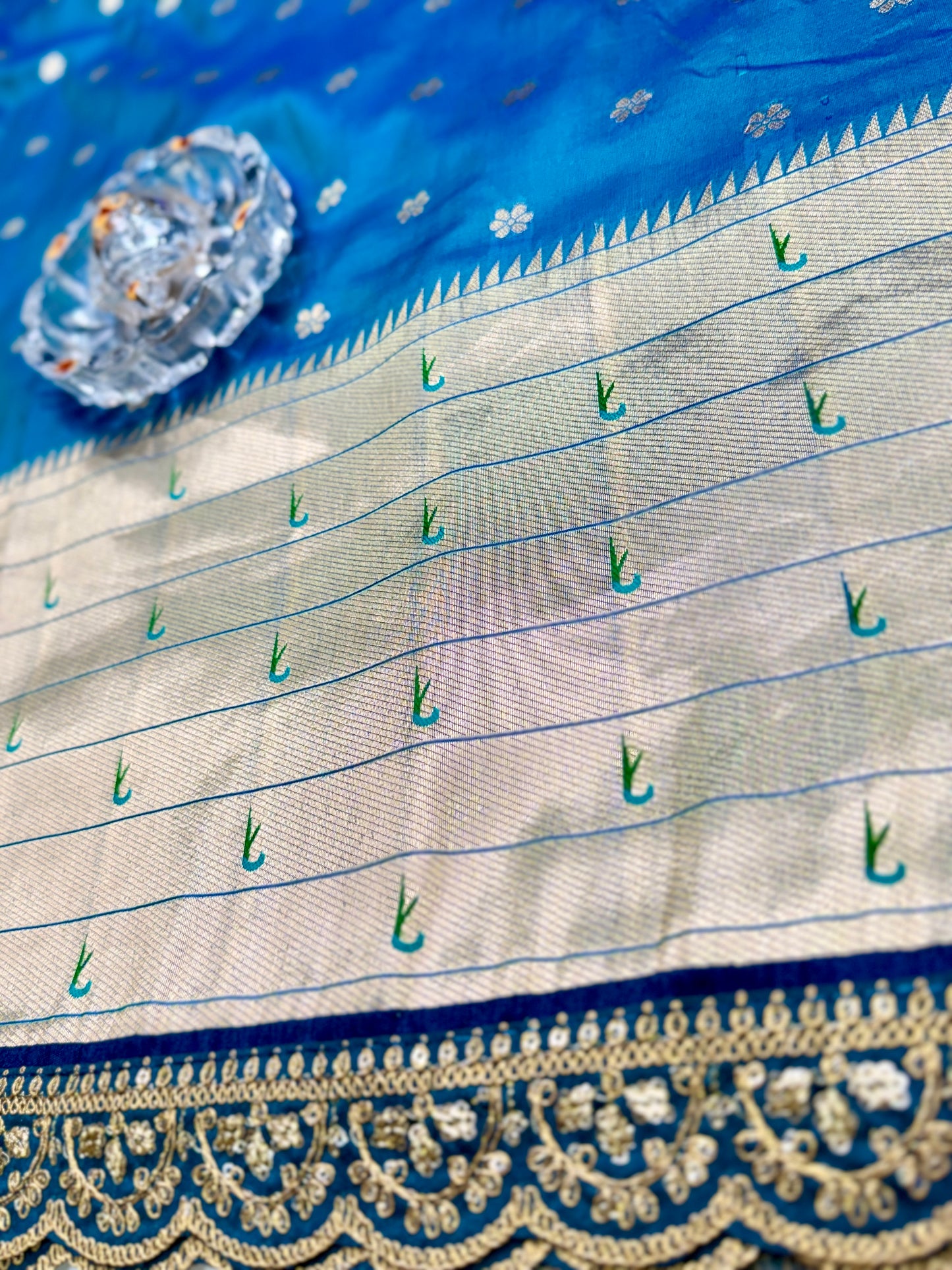 Paithani Lace Border Saree with Parrot Motifs and Contrast Blouse