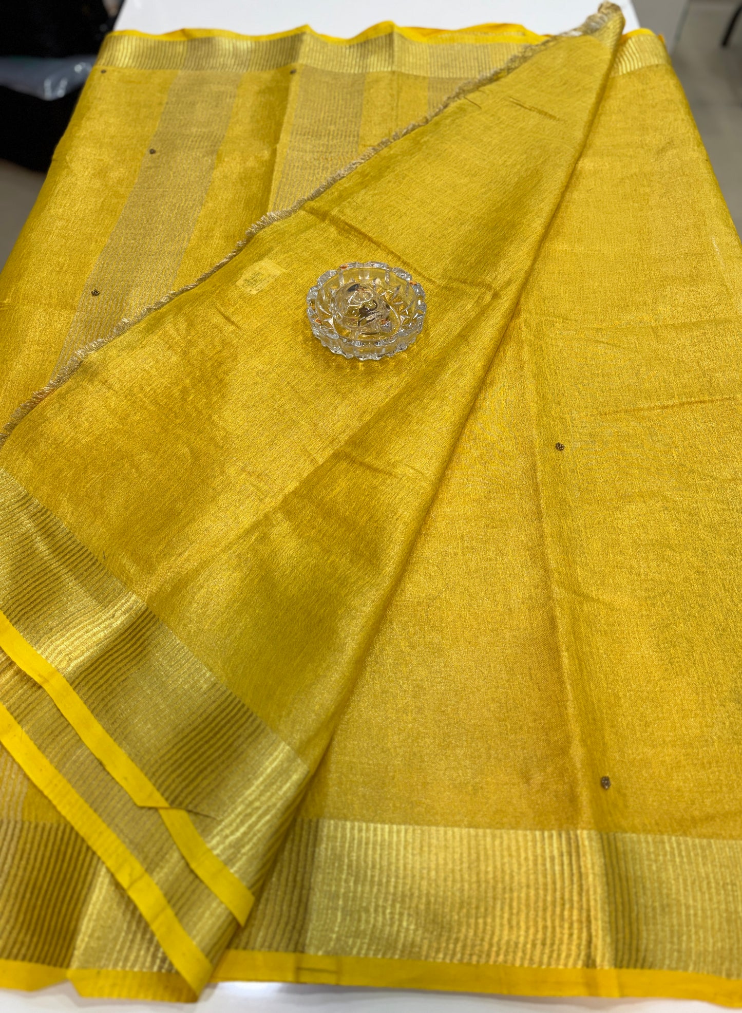 Pure Tissue 150 Count Linen Handloom Saree with Handwork and Running Blouse for Women
