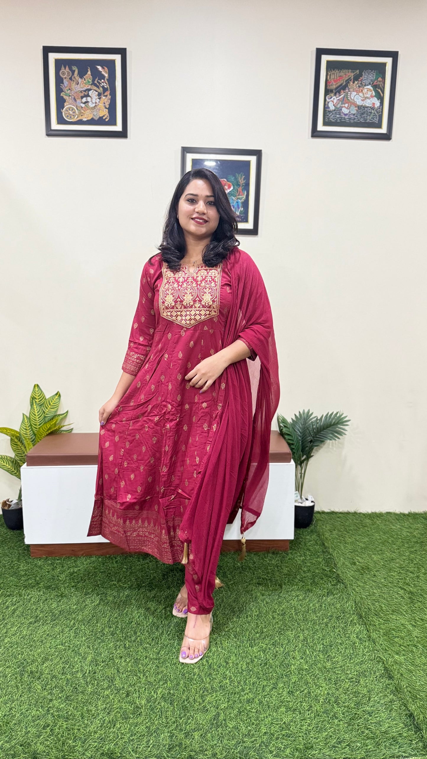 Rayon Kurta Pant Dupatta Set with Foil Print and Zari Sequins Embroidery – Women’s 3-Piece Outfit
