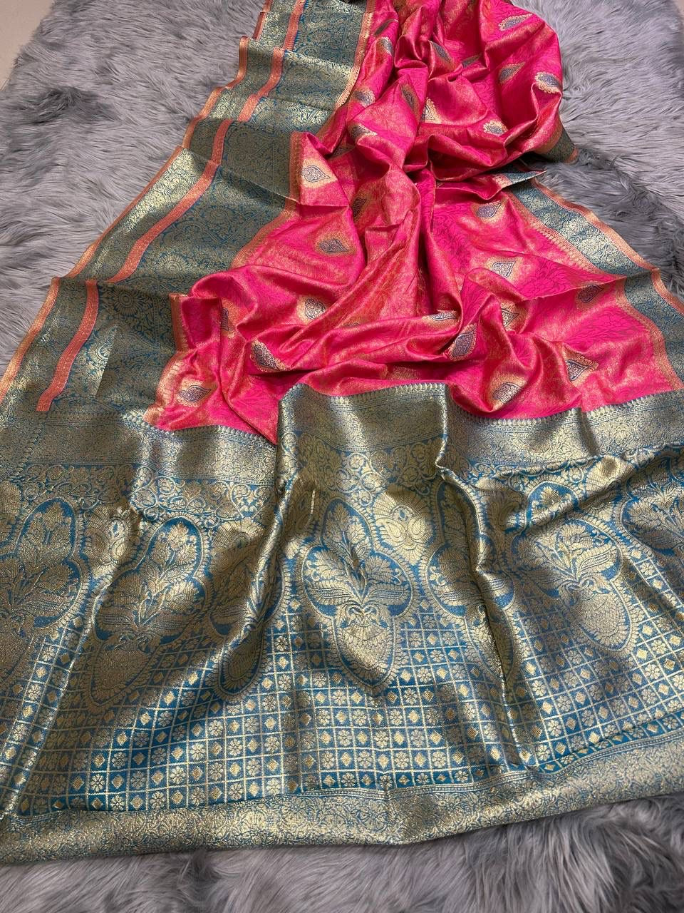 Pure Soft Silk Saree with Rich Zari Ground and Multicolor Thread Work, Running Silk Blouse