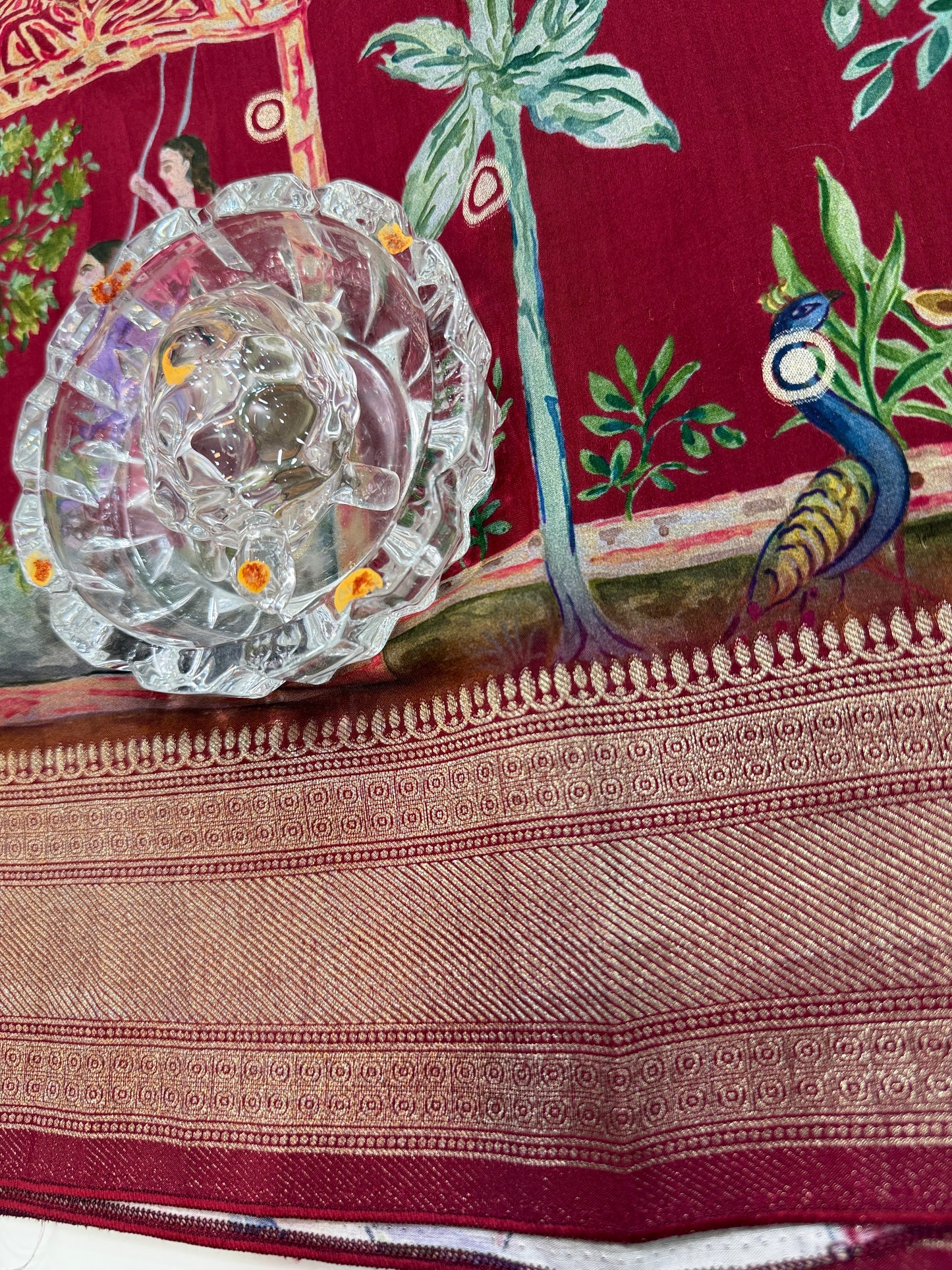 Pure Crepe Silk Saree with Digital Print and Zari Border – Elegant Festive and Wedding Saree for Women
