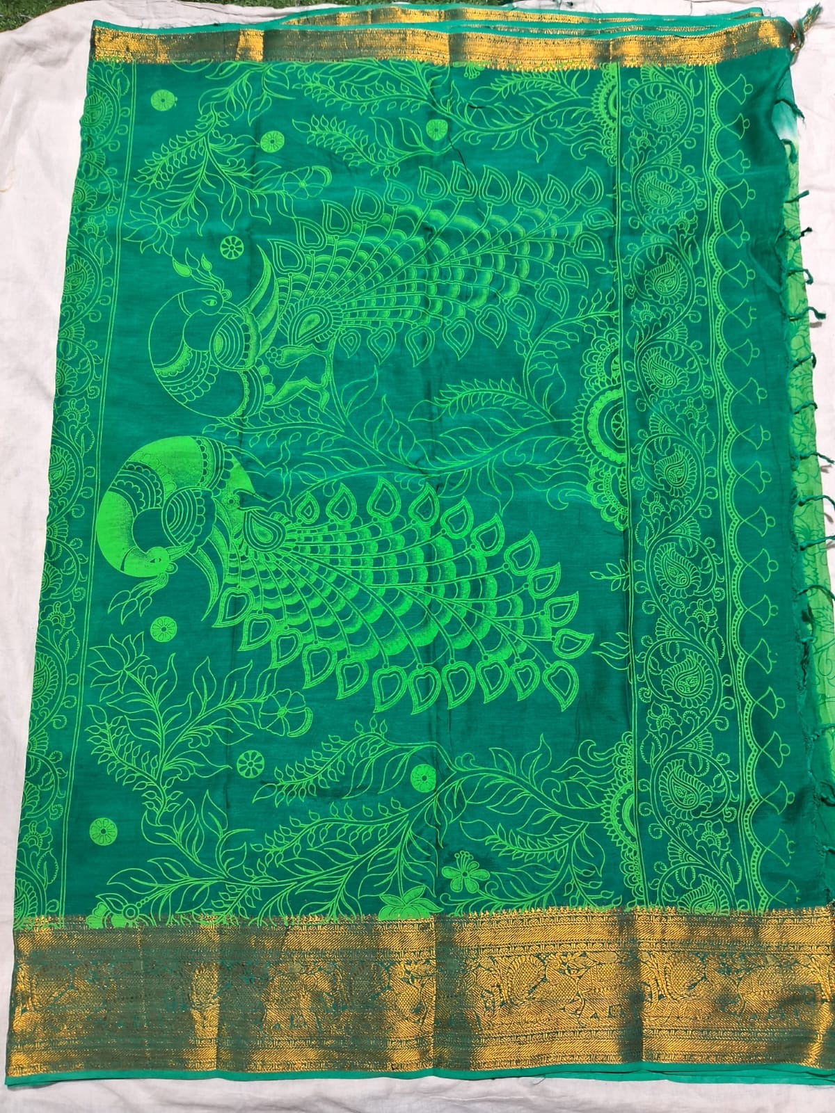 Exquisite Chennuri Pure Silk Saree with Kanchi Borders & Outline Kalamkari Designs