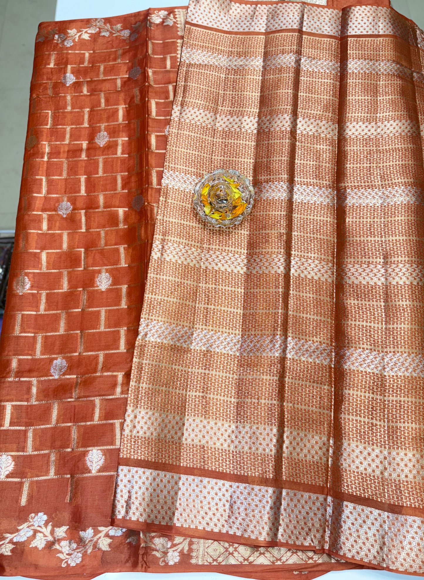 Pure Tussar Silk Jamdani Saree with Multicolor Zari Buta and Rich Pallu – Silk Mark Certified