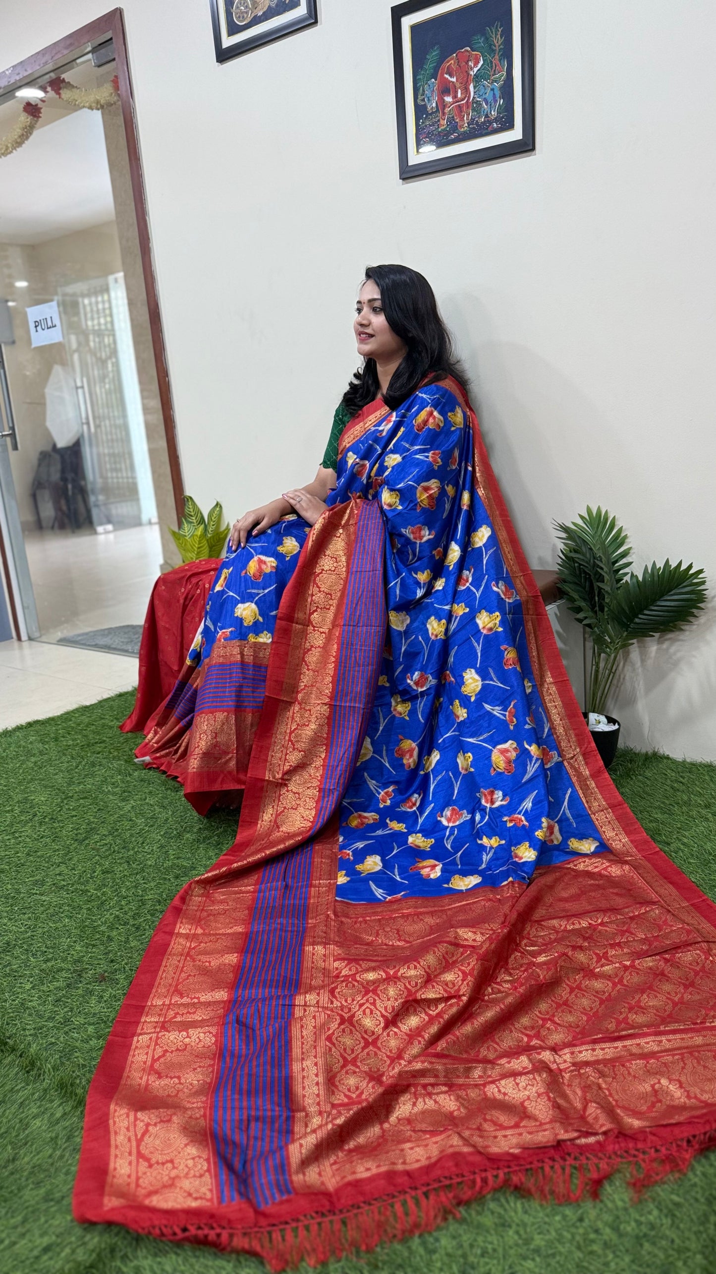 Dola Silk Kalamkari Patola Digital Print Saree