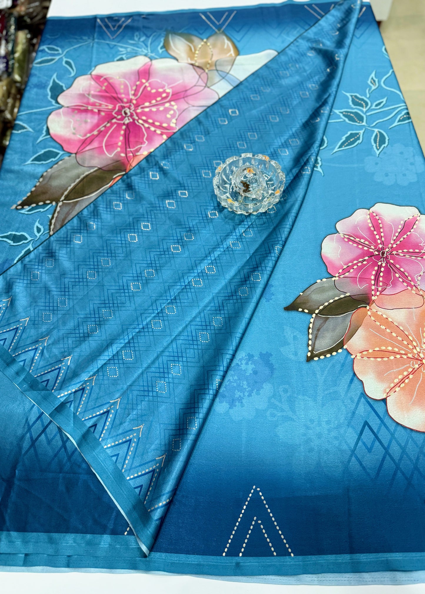 Japan satin saree for women with position print pallu and blouse, soft satin printed saree for festive and casual wear