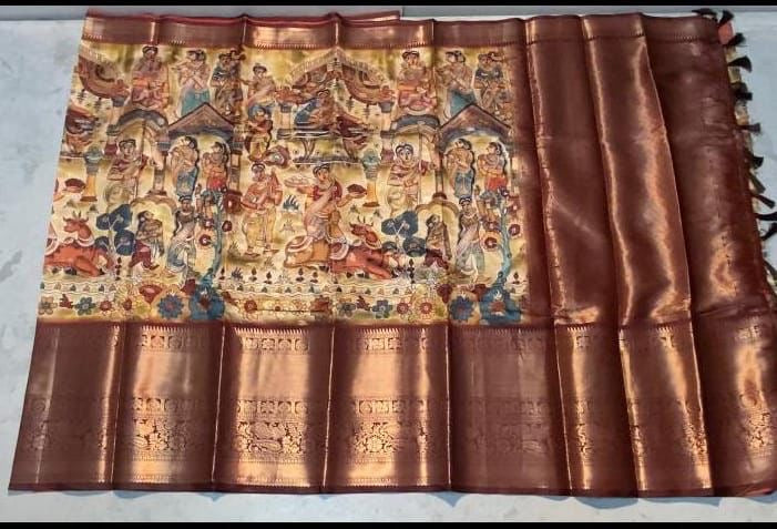 Pratibha Soft Banarasi Silk Kalamkari Block Print Designer Party Wear Saree