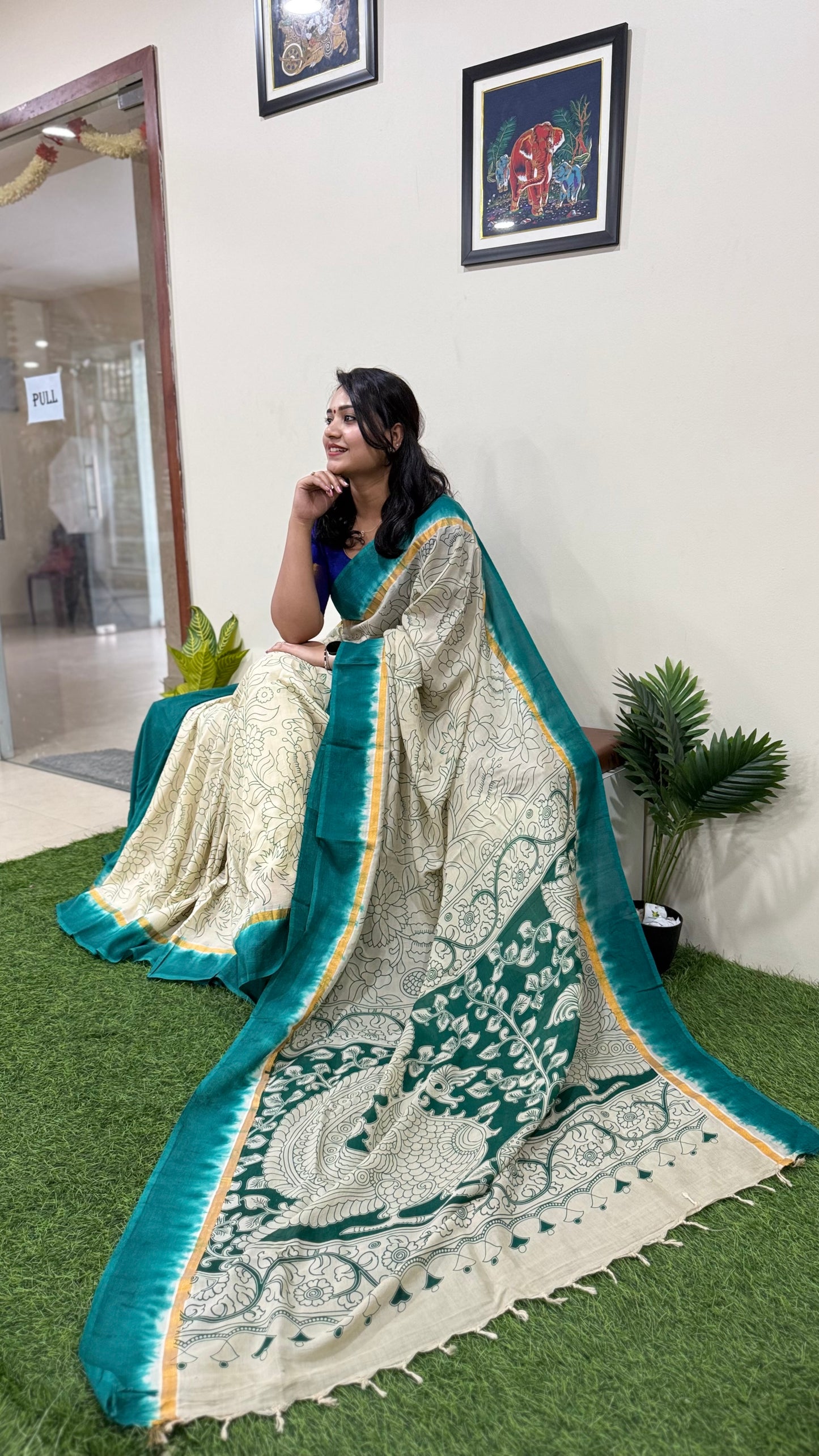 Pure Nellore Silk Outline Kalamkari Saree