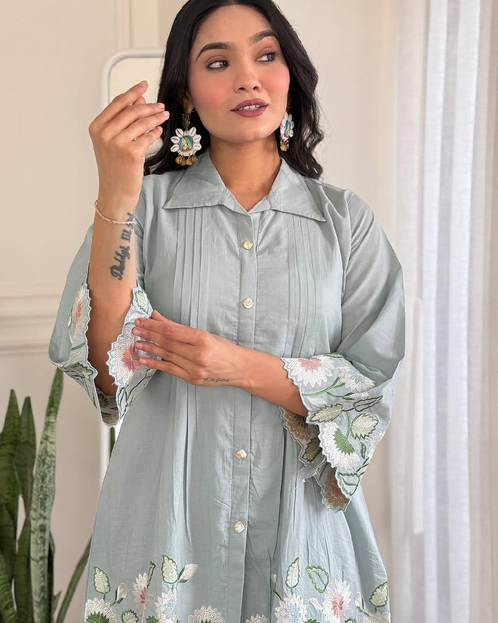 Mani’s Fashions – Embroidered Cotton Kurta Pant Set