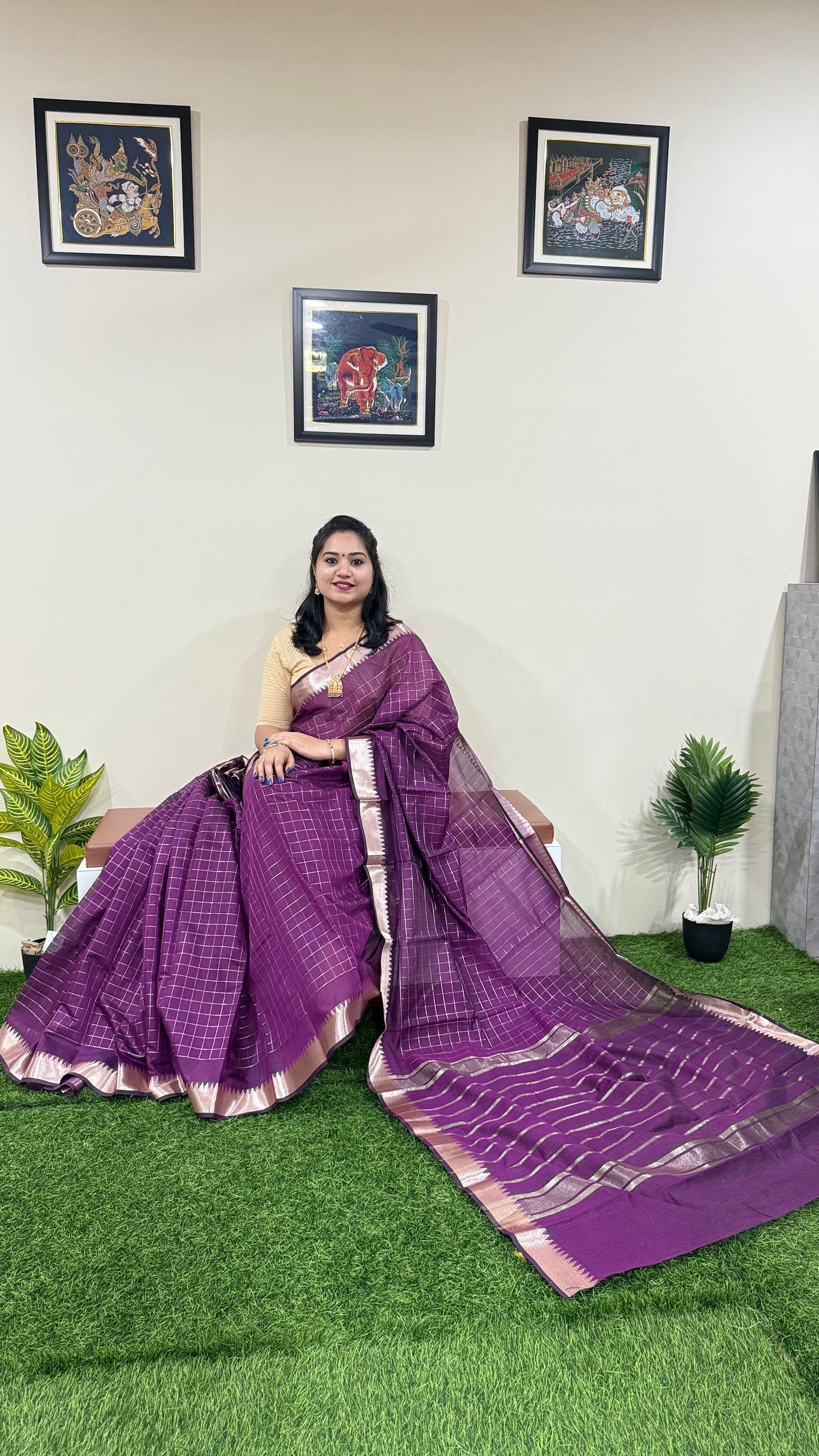 Mangalgiri Check Soft Silk Saree - Semi Tussar Fabric