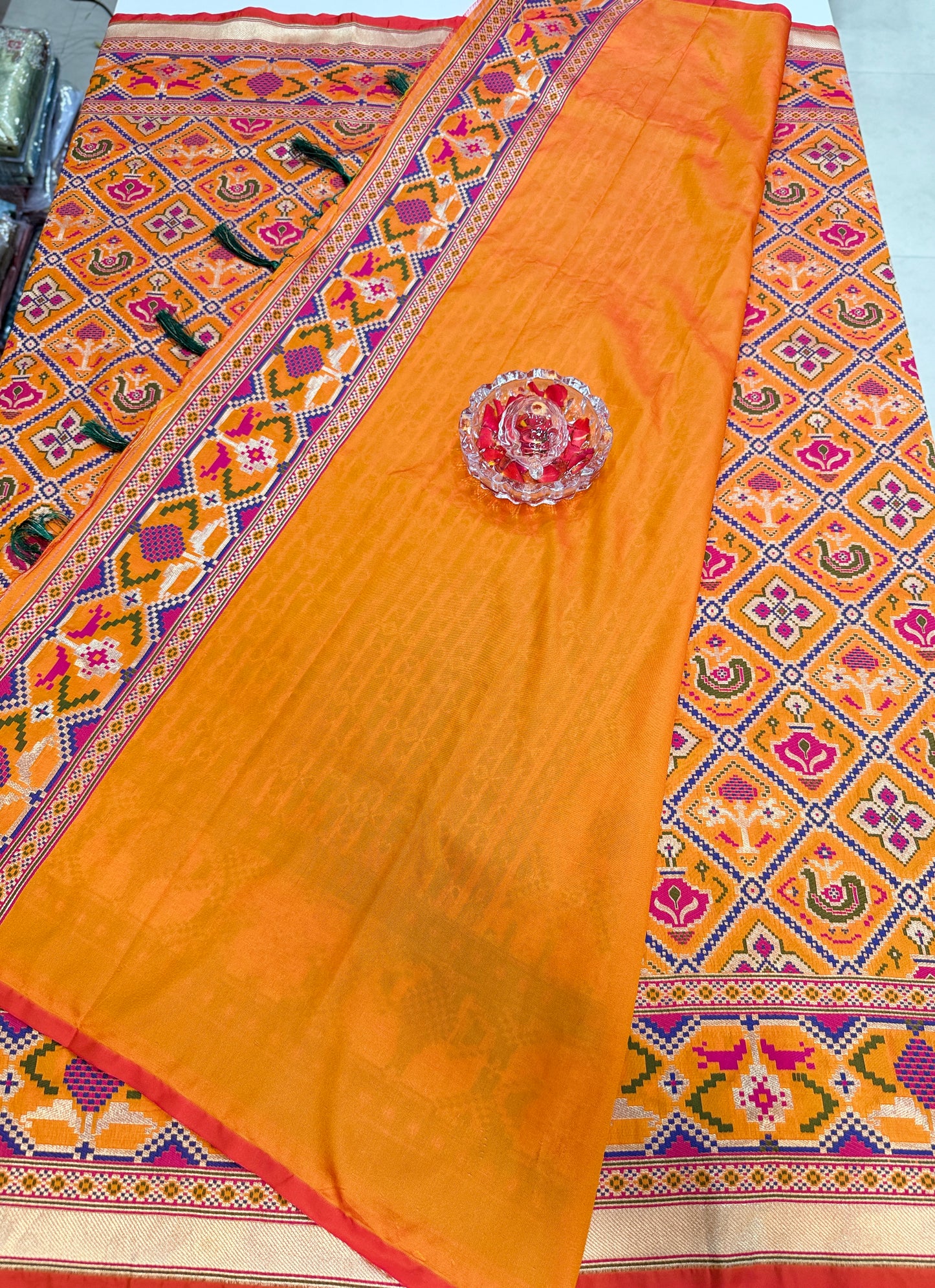 Orange Designer Silk Saree with Heavy Embroidery Work and Unstitched Blouse for Festive and Wedding Wear