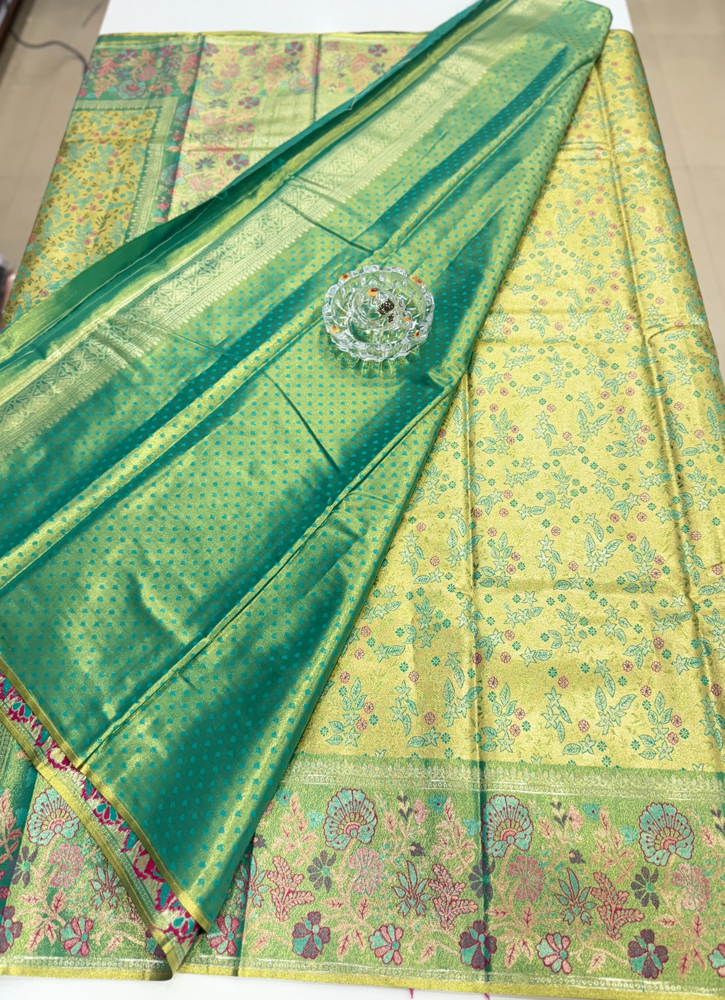 Dharmavaram Style Silk Saree with Zari Floral Weaving and Grand Pallu – Traditional Wedding Saree