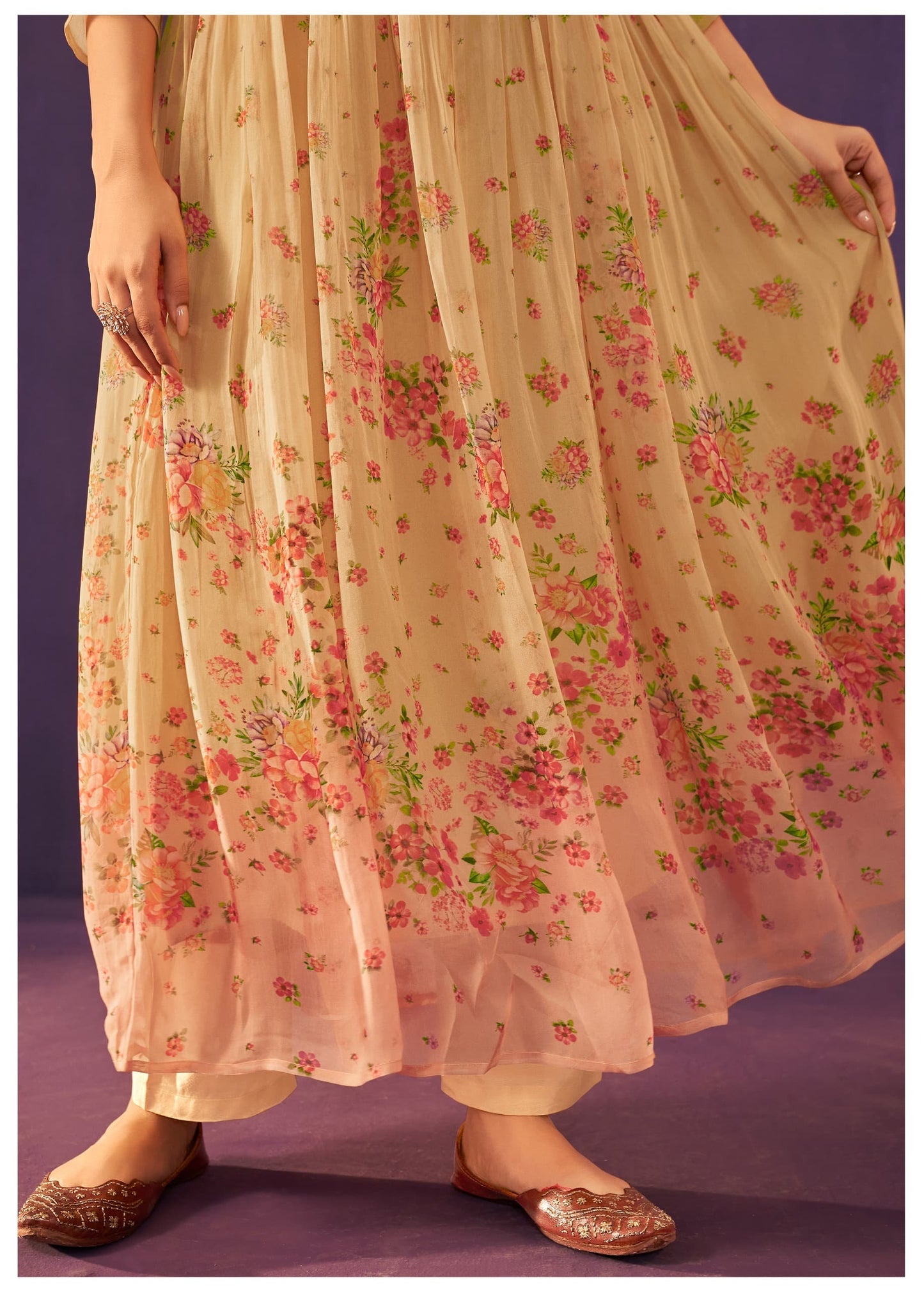 Georgette Anarkali Kurta Pant Dupatta Set with Elegant Detailing Work for Women